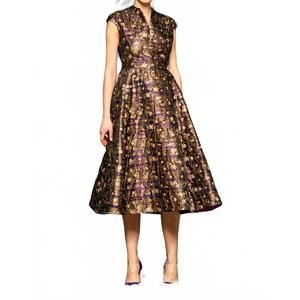 NEW JOHN PAUL ATAKER high neck flowered jacquard dress in purple
